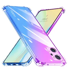 【在庫処分】リノ7a オッポ フィット感 滑り防止 スマホケース 傷防止 レンズ保護 グラデーション 黄ばみなし 全面保護 パープル+ブルー 軽・薄 耐衝撃 ソフトケース TPU 透明 SJ76.75 クリア ケース A Reno7 OPPO