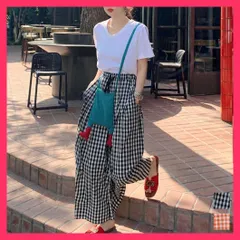 【スタッフおすすめ！】 ギンガムチェック ワイドパンツ ロングスカート風/ガウチョパンツ/軽いイージーパンツ チェック柄 レディース スカンツ ロン おすすめ おしゃれ　かわいい　人気 98XYSFUSHI-001