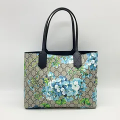 ▼GUCCI グッチ GGブルームス リバーシブル トートバッグ ハンドバッグ PVCレザー ロゴ GGスプリーム ベージュ系 ブルー系 ネイビー系 フラワープリント 花柄 総柄 【中古】Aランク　2_227