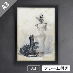 ハインリヒ・クレイ（Heinrich Kley）『調教師』(1910年頃) バロック　アートポスターA3 マット紙【フレーム付】《IN》