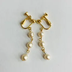 【再販】ガラスバロックパールイヤリング/約6mm/クリームイエロー/G/made in japan vintage