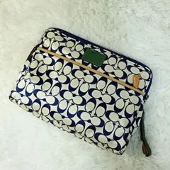 【送料込み 2000円均一】コーチ COACH ハンプトンズウィークエンド シグネチャー トラベルポーチ セカンドバッグ クラッチバッグ ホワイト ブルー L3K-3618 4882729e20251010