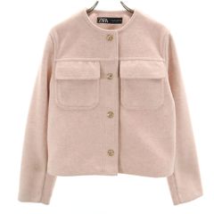 ザラ フリース ボンディング ノーカラージャケット S ピンク ZARA レディース