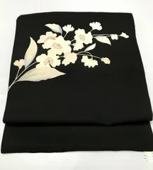 て*な様 名古屋帯 正絹 塩瀬 黒地 素敵な花 更紗 九寸 U-7606 て*な様 名古屋帯 正絹 塩瀬 黒地 素敵な花 更紗 九寸 U-