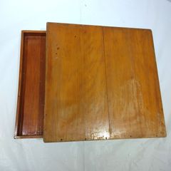 ヴィンテージ 木製 平箱（蓋付き）／コレクション箱 鍔・根付・小物収納に（木釘使用）A386