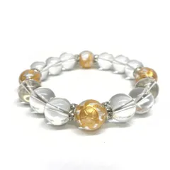 12mm 四神獣金彫水晶×水晶 パワーストーン ブレスレット天然石 運気上昇 開運 金運 恋愛運 お守り 青龍 白虎 玄武 朱雀 4月誕生石 （シルバー）メンズ・レディース　男性・女性　数珠ブレス　開運  [6]