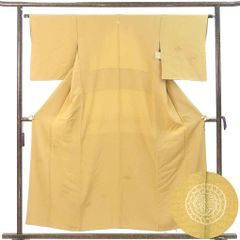 付下 身丈155cm 裄63cm 前幅23cm 後幅28cm 袖丈48cm 袖幅32.5cm レディース 袷 相良刺繍 裄Mサイズ 秋冬春用 正絹（シルク）イエロー 美品 リメイク リユース リサイクル【呉服のきくや】