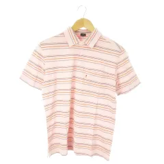 ピーエスポールスミス PS Paul Smith ポロシャツ 半袖 鹿の子 コットン ボーダー 総柄 L ピンク /AO13