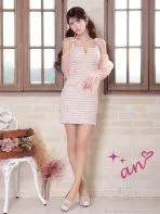 ピンクベージュ[OF05] [AOC3857-PBE-2505]【an /アン】袖付き/ 2way/ ツイード/ チェック/ バストジップ/ シアー/ タイト/ ミニドレス/ キャバドレス