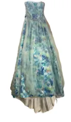 ブルー 花柄 カラードレス フォトウェディング コンサート衣装 ロングドレス ビスチェタイプ m7539