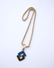 bicolor motif chunky chain vintage necklace gold×blue ヴィンテージ バイカラー モチーフ チャンキー チェーン ネックレス 青×金