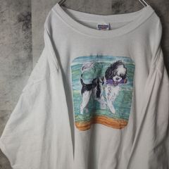 ビンテージロンT☆　USA古着　ホワイト　犬　アニマル　L　C28