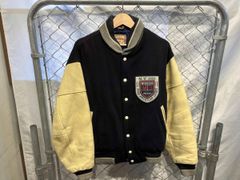 古着 スタジャン 般若 牛皮 ネイビー 刺繍 ヴィンテージ リブライン 