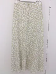 ◇ LOWRYS FARM バックウエストゴム 花柄 ロング フレア スカート サイズ F グリーン系 ホワイト レディース  【中古】 【1204050002505】