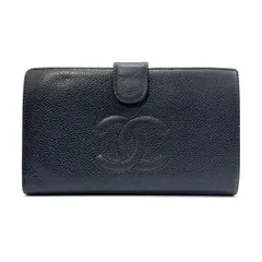 シャネル 長財布 ロングウォレット 二つ折り財布 long wallet ブラック 黒 black ゴールド gold レザー 本革 キャビアスキン ココマーク がま口 CHANEL