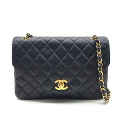 良品 CHANEL シャネル マトラッセ ココマーク ラムスキン ターンロック ショルダー バッグ ネイビー dc2