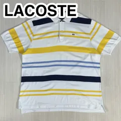 LACOSTE ラコステ 半袖ポロシャツ 8 ホワイト マルチカラー ボーダー ビッグサイズ ワニ 着丈80㎝ 肩幅49㎝ 身幅(脇下)64㎝ 袖丈28㎝