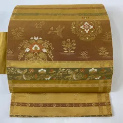 名古屋帯 美品 優品 華文 草花 箔 山吹茶色 正絹 【中古】
