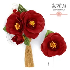 髪飾り 成人式 水引 つまみ細工 赤 振袖 袴 花 2点セット 黄色 ゴールド ちりめん 房 芙蓉 ラインストーン 大きい 小さい Uピン No.12-0600