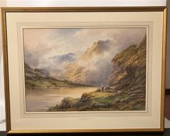 【絵画】H.D.HILLIER 　「岩山と湖の風景」