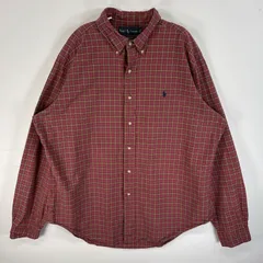 古着 ラルフローレン RALPH LAUREN 長袖シャツ チェック柄 ロゴ 刺繍 ボタンダウン XL  レッド系 マルチカラー メンズ