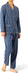 BENQUE(ベンケ) 柔らかな肌触り パジャマ メンズ 長袖 薄手 上下セット 寝巻き 秋服 コットン おしゃれ パジャマセット 入院 メンズパジャマ(ネイビー(チェック柄),  L)