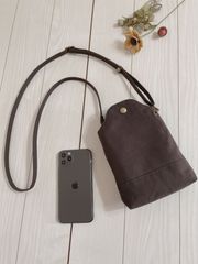 倉敷帆布　スマホポシェット　サコッシュ　スマホショルダー（チョコレートブラウン）