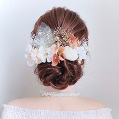 オレンジ 結婚式  花嫁 フラワーヘッドドレス ブライダル