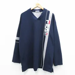 XL/古着 フィラ FILA 長袖 ビンテージ Tシャツ メンズ 00s ビッグロゴ 刺繍 大きいサイズ Vネック 紺 ネイビー 25jul28 中古