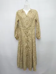 ◇ Andemiu アンデミュウ ペイズリー柄 Vネック 長袖 ロング ワンピース サイズF イエロー オレンジ系 マルチ レディース P  【1404040017780】