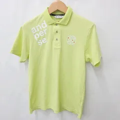and per se アンパスィ ゴルフ スポーツウェア ポロシャツ シャツ 半袖 ロゴ イエローグリーン ホワイト 黄緑 白 M