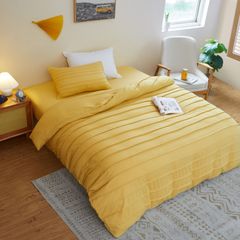 【人気商品】ホーメリア(Homelia) 布団カバー セミダブル 3点セット ピンタック 寝具カバーセット 洋式・和式兼用 布団カバー・ボックスシーツ・枕カバー セット 四季通用 洗い替え速乾 イエロー カバーセット