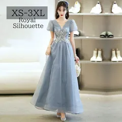 パーティドレス イブニングドレス ドレス 大きいサイズ ブルー 青 パフスリーブ 結婚式 ワンピース 透け感 パーティー お呼ばれ XS S M L XL LL 2XL XXL 3XL XXXL 着痩せ 謝恩会 豪華 パフォーマンス ロング丈 刺繍 ラメ