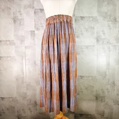 ロング フレアスカート 【F】 ブルー ブラウン チェック ウエストゴム 縮緬  手作り ハンドメイド  カジュアル シンプル 春 夏 秋