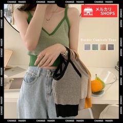 キャミソール ボーダー柄 ショート丈 レディース タンクトップ へそ出し サマーニット ノースリーブ インナー 重ね着 ニットトップス かわいい ニットキャミ 春夏秋 ニット キャミ 重ね着 インナー シンプル 薄手 下着 Vネック 80XINSIYA-004
