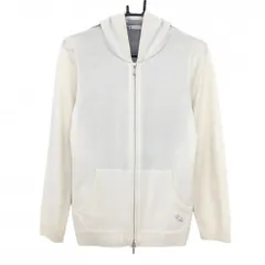 ヒールクリーク フード付きニットジャケット アイボリー×グレー カシミヤ100％  レディース 42(L) ゴルフウェア Heal Creek