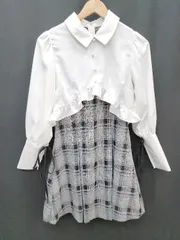 ◇ titty&Co. ティティー&コー フリル チェック かわいい 長袖 ミニ ワンピース サイズXS ホワイト グレー レディース P  【1403110008390】のサムネイル