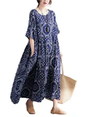 【在庫処分】[Ｍｉｎｅｓａｍ] ワンピース レディース 夏秋 ビッグシルエットロングワンピース リラックス 森ガール ゆったりワンピース ポケット付き 体型カバー カジュアル 夏