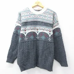 L/古着 長袖 セーター メンズ 80s アクリル クルーネック 濃グレー他 25sep13 中古 ニット トップス
