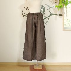 asana HEMP100% デニム風 フリンジ パンツ●草木染め麻墨グレー