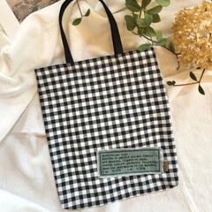ハンドメイド ナチュラル ギンガムチェック チェック柄 クタッと トートバッグ