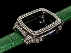ブラック　グリーン　applewatchバンド　ステンレス　カバー　キラキラ　ラバーベルト　アップルウォッチケース　44mm45mm  メンズレディース