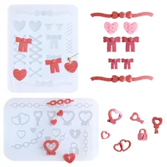 【数量限定】作成 工芸品 樹脂 装飾アクセサリー 手作り DIY ソフトモールド UVレジン エポキシ樹脂 鍵 チェーン ハート リボン シリコンモールド レース 2個セット デコパーツ サムコス