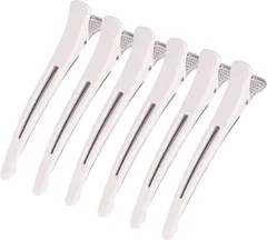 Giitoo ダッカール プロ用 ヘアクリップ 美容師 業務用 滑り止めゴム付き( 白,  6本)