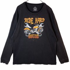 ヴィンテージvintage長袖TシャツロンTバイクBIKEバイクモーターサイクルRide Hard黒ブラックオレンジ41028