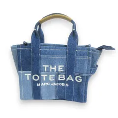 美品 MARC JACOBS マークジェイコブス THE TOTE BAG ロゴプリント刺繍 デニムパッチワーク トートバッグ インディゴブルー系 レディース 古着 中古 USED