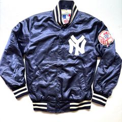90s 00s MLB LNISHINE NEW YORK YANKEES ニューヨークヤンキース スタジャン S ナイロン ネイビー ワッペン 古着