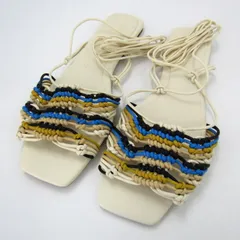 ザラ フラットサンダル ストラップ 靴 レディース 38サイズ ホワイト×ブルー×ベージュ ZARA 【中古】