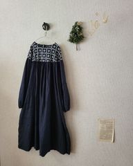 ハンドメイド　ミナペルホネンテキスタイル amemoneヨーク切り替えワンピース　①