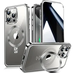 【多機能隠しスタンド・Magsafe対応+360°覗き見防止】WTAIYUN iPhone 15 Pro 用 ケース 全面保護 CDリング 縦横両対応 ワイヤレス 充電対応 米軍MIL規格 耐衝撃 高感度タッチ 両面 いphone15 プロ カ バー スト 0